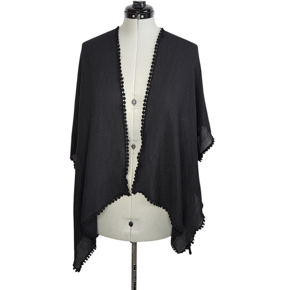 Steve Madden Open-Front Kimono Cardigan/Cover-up Crochet Trim, One Size